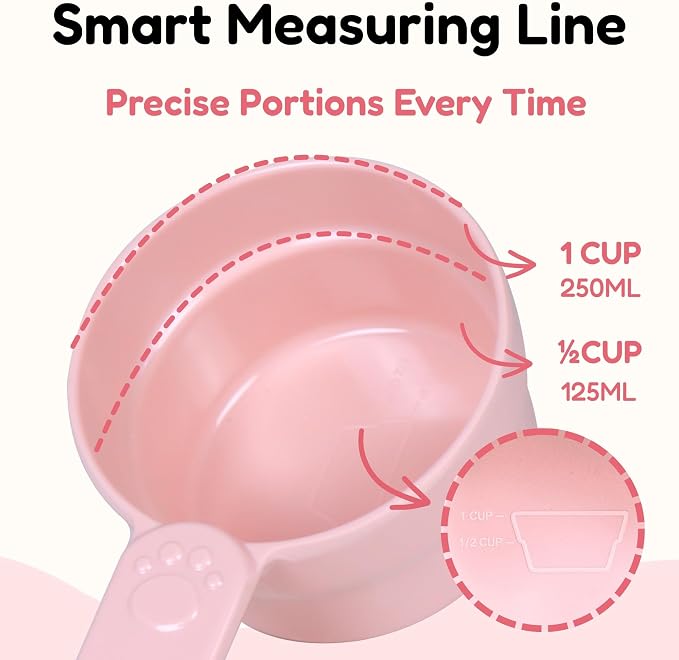 1 Cup Dog Food Scoop, Extra Long Handle Sturdy Melamine Pet Food Measuring Scoop with Clear Marking Lines, BPA-Free, Shatterproof, Dishwasher Safe (Pink, 1 Cup)