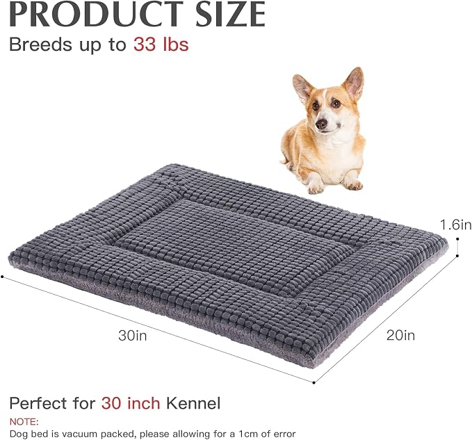 BVAGSS Reversible Dog Crate Pad, Memory Foam Pet Bed Mat, Soft Warm Machine Washable Sleeping Kennel Mattress for Small Medium Dogs XH079 (30''x20''x1.6'',Light Grey)