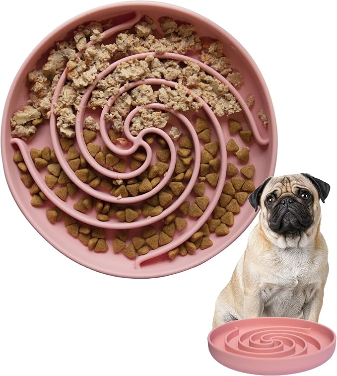 Bifeaw Slow Feeder Dog Bowls, Dishwasher Microwave Safe Silicone Puppy Puzzle Bowl with Non-Slip Design for Eating (Powder Pink)
