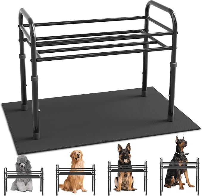 ADENGL Raised Dog Bowl Stand for XLarge & Large Dogs,Table Steel Frame Elevated Dog Bowls Stand with Mat,Non-Slip No Spill,Adjusts to 4 Heights 8.7-13.4", Holds 6-8.7" Diameter Bowl(Bowl Not Included)
