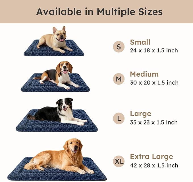 Dog Bed Mat, Dual-Sided Dog Crate Bed Mat - Ultra Soft & Machine Washable Kennel Pad for Medium Dogs, All-Season Comfort Pet Bed for Crates, Travel, and Home, Dark Blue 30 x 18 Inch