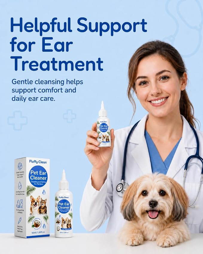 Ear Cleaner for Dogs & Cats - Gentle Non-Irritating Formula, Ear Cleaning & Care for All Ages, Removes Built-up Wax, Discharge, Dirt & Debris - 1.69oz Travel Size