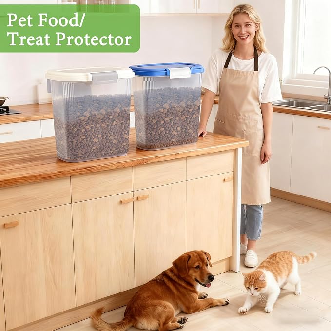 Airtight Dog Cat Pet Food Storage Container 10 Lbs, Slim Tall Dry Food Bin | Clear Plastic Pet Food Treat Container with Lid, Scoop and Cup, Food Storage Bin for Dogs, Cats, Bird Seeds, Kibble, Pellets