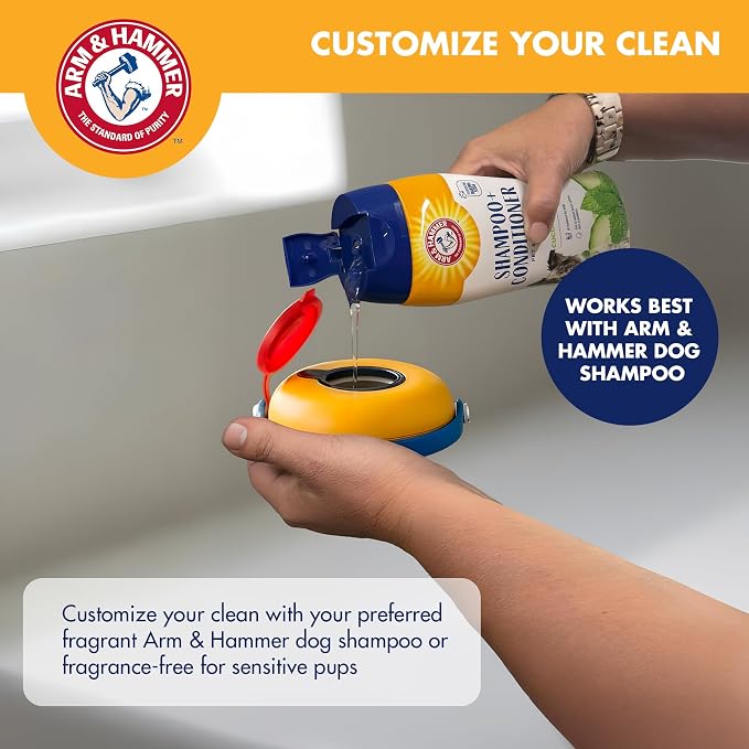 Arm & Hammer Simply Grooming Soap Dispensing Palm Dog Brush | Baking soda infused, silicone scrubbing nubs, easy-grip design, lathers and deodorizes, all coat types