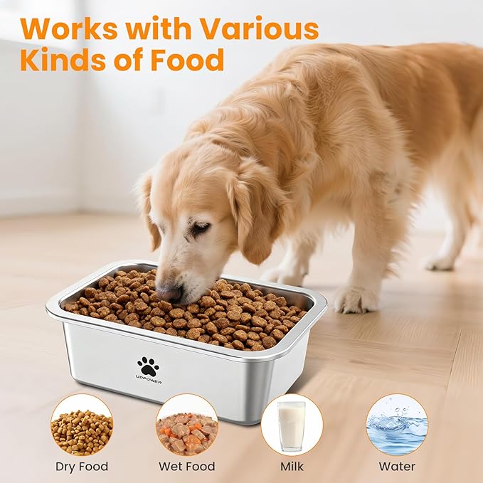 URPOWER 2 Pack 1.25 Gallon Large Dog Water Bowl, Thickened Stainless Steel Dog Water & Food Bowls with Non-Slip Mat, Spill-Proof Metal Pet Bowl Set for Medium, Large, X-Large Dogs, Indoor/Outdoor Use
