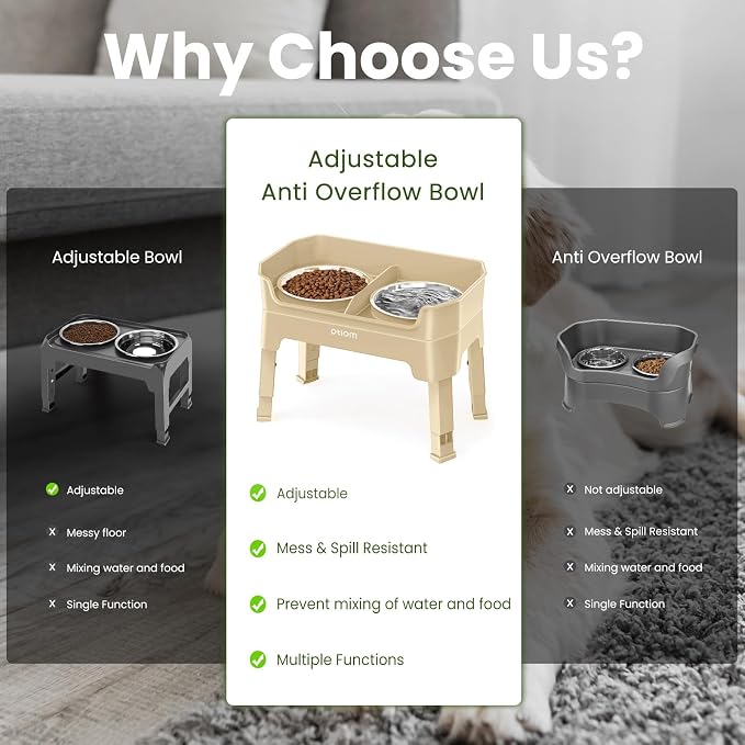 3-in-1 Elevated Dog Bowls with Adjustable Stand, Slow Feeder & 2x56oz Bowls