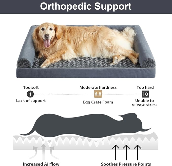 BFPETHOME Orthopedic Washable XXL Dog Bed for Senior Dog Cozy Sleep | Extra Large Waterproof Big Soft Pet Couch Bed for Dogs Relax with Removable Cover Supportive Foam Dark Grey 48x35 Inch
