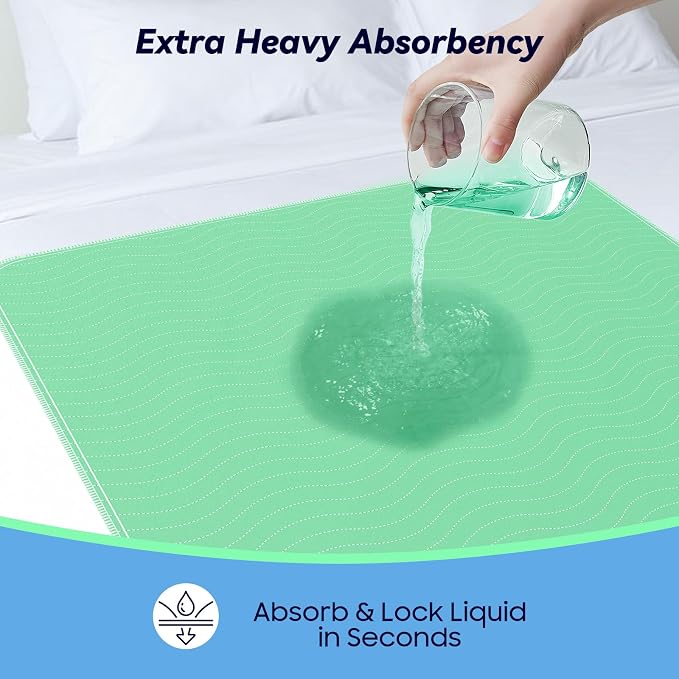 4 Pack 36” x 54” Extra Heavy Absorbency Washable Underpads Bed Pads | WaterProof Nursing Pads Incontinence, Reusable Washable Pee Pads for Dogs, Diaper Changing & Adults, Mattress Protector
