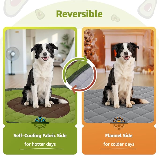 LOOBANI Dog Cooling Mat 40"x60"- Cute Avocado Design Cooling Mat for Dogs (Cool & Warm Side), Waterproof Self-Cooling Mat for Crate, Floor, Car for Medium Dogs, Cats, Pet, Green 40x60 in