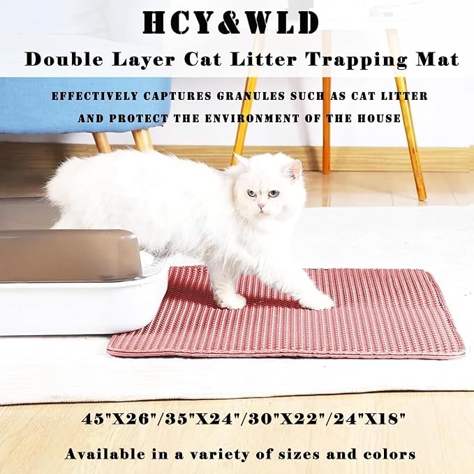 HCY&WLD Cat Litter Mat, Honeycomb Double Layer Litter Trapping Mat | Safe Materials, Soft on Paws, Waterproof Urine Proof Non-Slip, Protects Floors, Less Waste, Easy to Clean, Pink, 35" x 24"