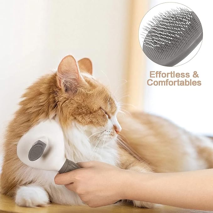 Cat Grooming Brush, Self Cleaning Slicker Brushes for Dogs Cats Pet Grooming Brush Tool Gently Removes Loose Undercoat, Mats Tangled Hair Slicker Brush for Pet Massage-Self Cleaning Upgraded (Grey)