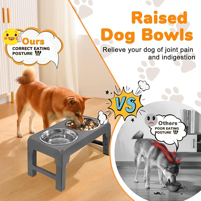 URPOWER Raised Dog Bowls 4 Height Adjustable Elevated Bowl Stand | Stainless Steel Water Bowl Non-Slip Dog Food Bowls Stand for Small Medium Large Dogs and Pets