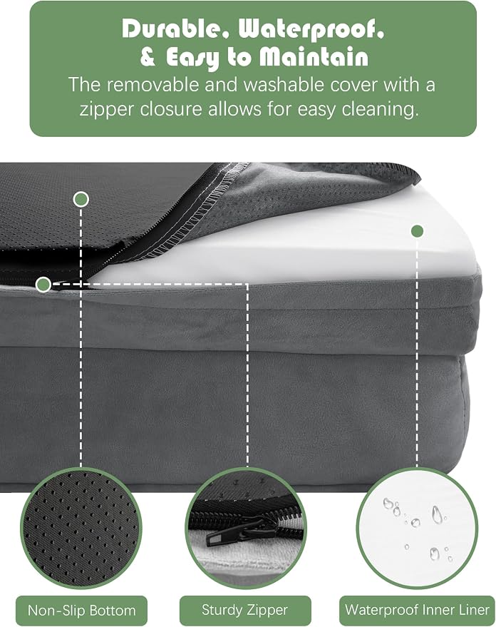 Spotted Play Orthopedic Dog Bed with Sides - Dog Sofa Beds for Extra Large Dogs, Supportive Foam Pet Couch Bed with Washable Removable Cover, Waterproof Lining and Non-Slip Bottom, Grey - XL-Plus