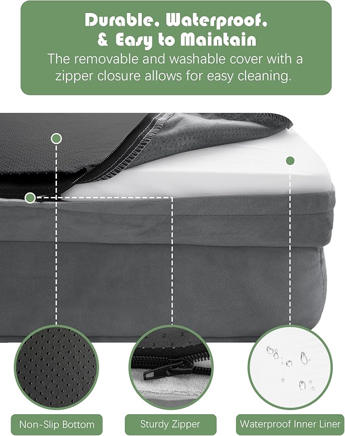 Spotted Play Orthopedic Dog Bed with Sides - Dog Sofa Beds for Large Dogs, Supportive Foam Pet Couch Bed with Washable Removable Cover, Waterproof Lining and Non-Slip Bottom, Grey - L