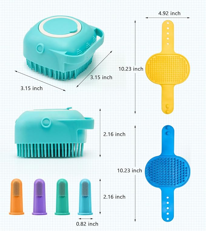 3PCS Dog Bath Brush Shampoo Brush Cat Scrubber Bath Cat Shower Brush Pet Bath Supplies, Suitable for Deshedding, Washing & Grooming for Short and Long Haired Pets (Blue Blue Yellow)