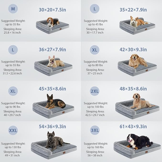 BFPETHOME Orthopedic Washable Dog Bed, Sleeping Couch for Large Senior Dogs | Deluxe Plush Rose Velvet Washable Cover, Egg Crate Foam Support, Waterproof Lining, Non-Slip Bottom, Senior Dogs