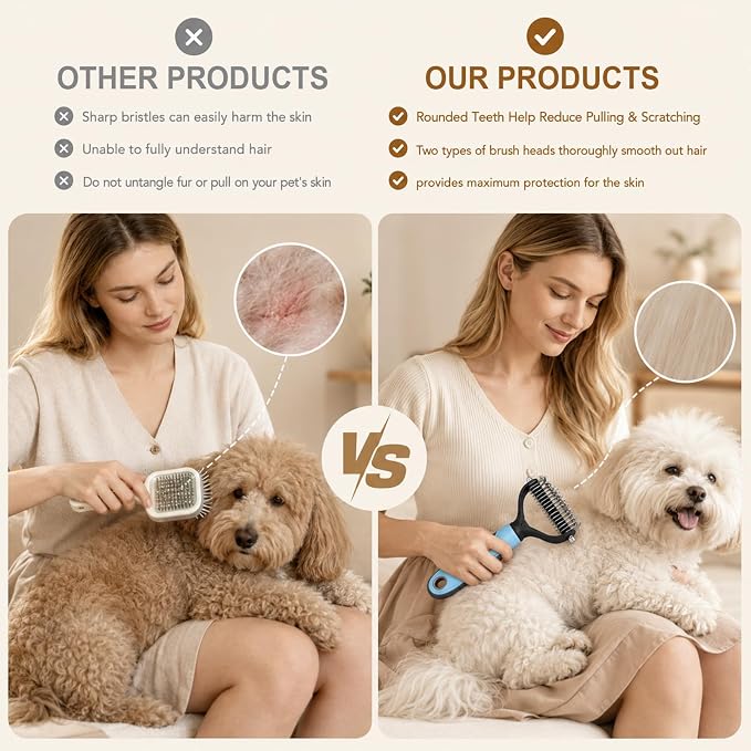 Pet Knotter for Dogs/Cats, Double Sided Pet Grooming Brush,Undercoat Rake Pets Brush for Long Hair Professional Deshedding Tool, Pets Hair Remover Shedding (Blue-L)