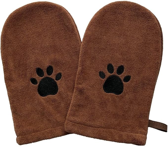 Penny & Niko Microfiber Pet Towel Mitts - Paw Cleaning and Drying Mitts/Gloves for Dogs and Cats (Brown, Standard - 2 Pack)