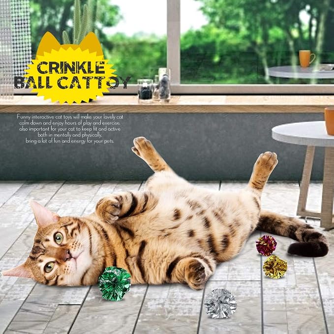25 Pack Crinkle Balls Cat Toys for Cats - Original Mylar Crinkle Balls (Random Color)