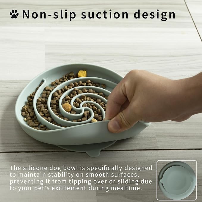 Bifeaw Slow Feeder Dog Bowls, Dishwasher Microwave Safe Silicone Puppy Puzzle Bowl with Non-Slip Design for Eating (Grey Green)