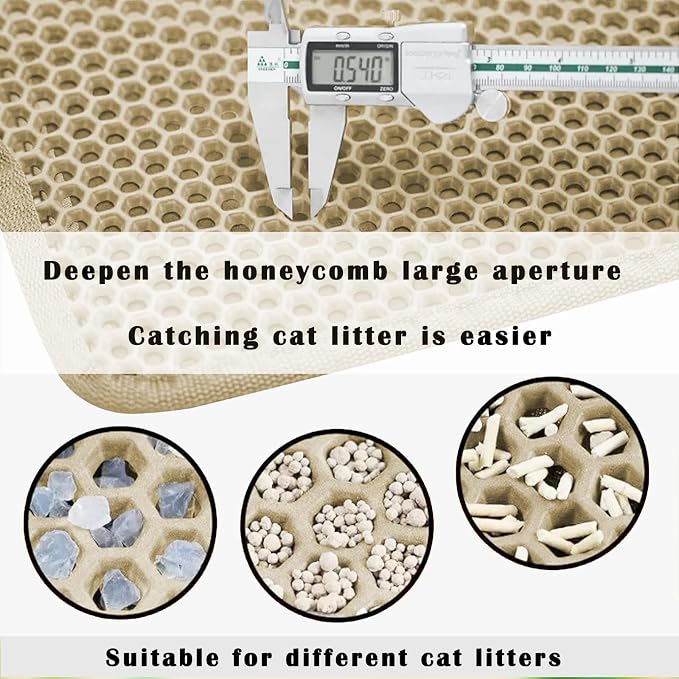 HCY&WLD Cat Litter Mat, Honeycomb Double Layer Litter Trapping Mat | Safe Materials, Soft on Paws, Waterproof Urine Proof Non-Slip, Protects Floors, Less Waste, Easy to Clean, Beige, 35" x 24"