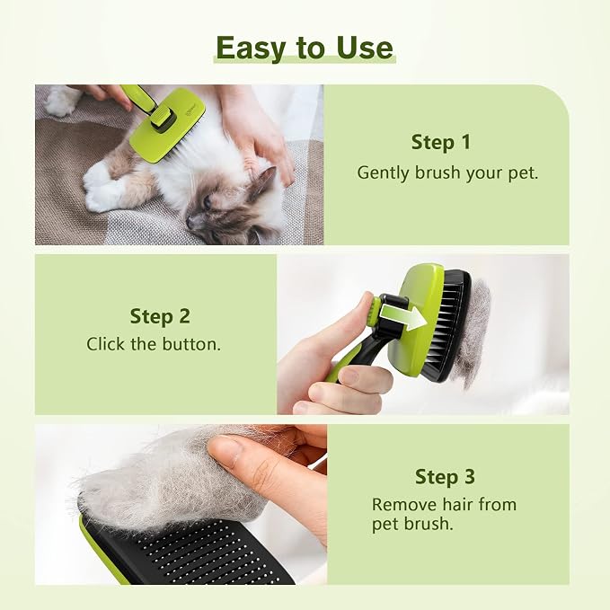 Pecute Skin Friendly Self-Cleaning Slicker Brush for Dog & Cat Shedding | 1 click clean, Lightweight, Undercoat hair removal, For short/long/double/white coats