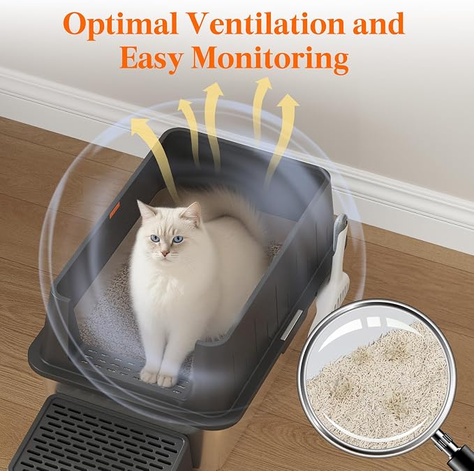 Lifewit Stainless Steel Litter Box for Kitty, Large Metal Cat Litter Tray with Non-Slip Pads, Anti-Leakage Top Entry and High Sided, Easy to Clean, 23.8" L×16" W×6.9" H, Black