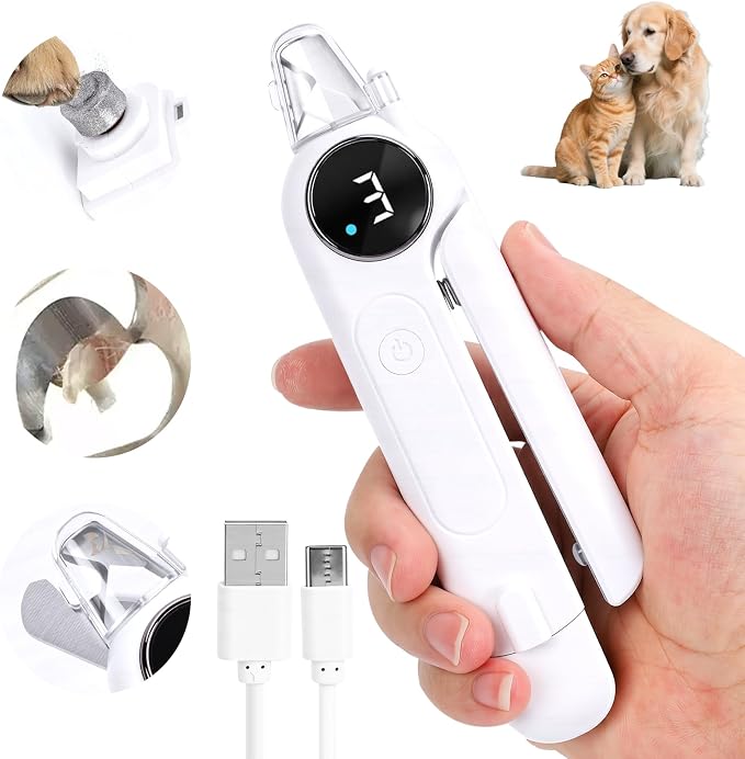 Rosvola Pet Nail Clipper Grinder, 2 in 1 Dog Nail Clippers & Dog Nail Grinder, Rechargeable Quiet Dogs Cats Claw Trimmer with LED Light for Small Medium Large Dogs