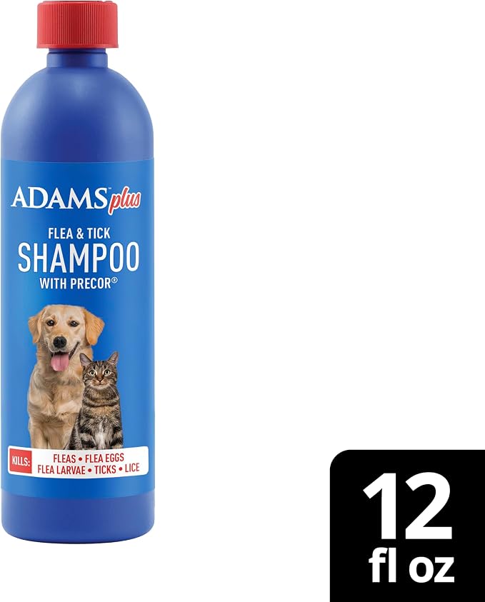ADAMS Plus Flea & Tick Shampoo with Precor for Dogs & Cats, 12 oz | Flea shampoo for dogs and cats kills flea eggs and lice on contact, helps stop hatching for 28 days