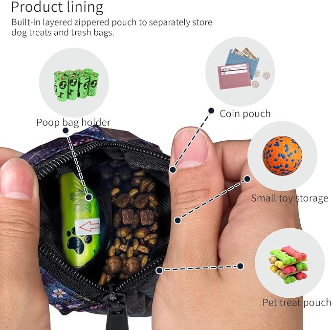 Dog Treat Pouch,Treat Pouches for Pet Training,Portable Snack Reward Dog Food Dispenser for Traveling or Outdoor Use，Black Flower