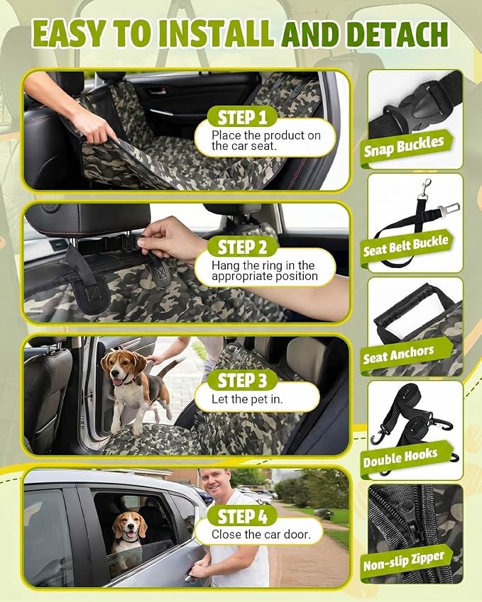 Dog Car Seat Cover, 600D Heavy Dute Durable Car Seat Cover for Dogs Pets, 100% Waterproof Scratch Proof Nonslip Dog Hammock for Cars, Seat Covers Protector with SeatBelt for Pet Sedan SUV Trucks
