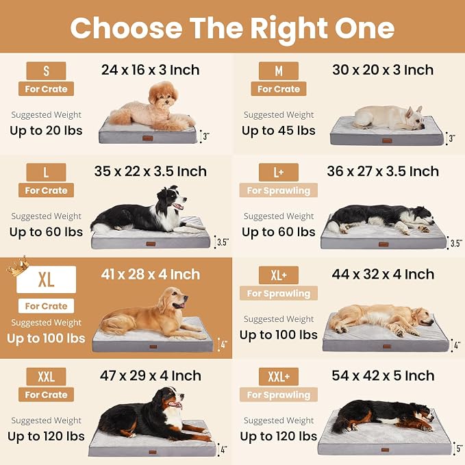 OhGeni Orthopedic Waterproof Dog Bed for Large Dogs, Machine-Washable Removable Cover in Easy-Clean Fabric, Reversible Memory Foam & Easy-Carry Handle, Suitable for Crate, 41 inch (Brown)