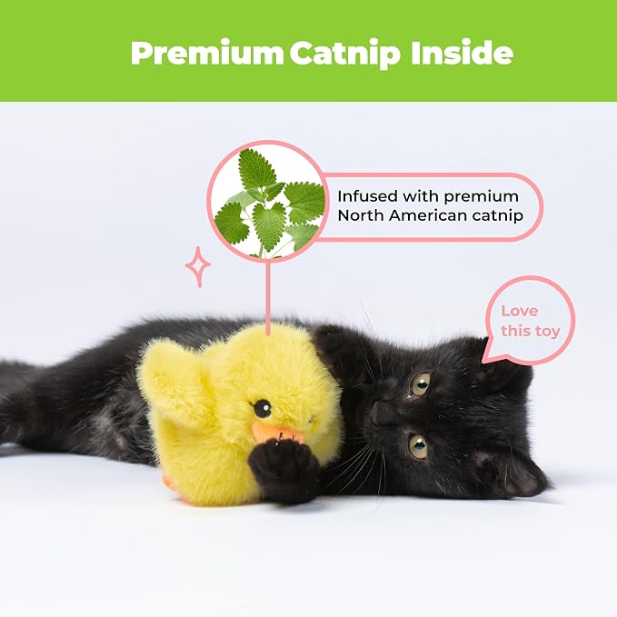 Catify Best Pet Supplies Flapping Duckling, Chick & Bird Cat Toy - Motion-Activated Wings, Realistic Chirps, Catnip-Infused Plush, USB-Rechargeable Indoor Cats & Kittens, Self-Play Enrichment - Yellow