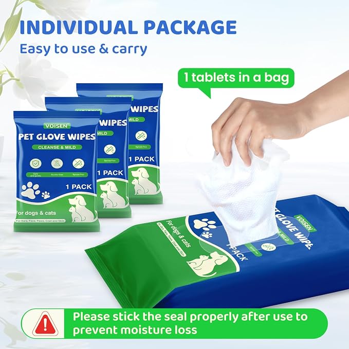 48 Pcs Pet Glove Wipes for Dogs, Pet Cleaning Gloves | Cleaning & Deodorizing Bathing Grooming Wipes,Unscented Thick Nourish Fur Glove Wipes for Pet Cleaning,Daily Care and Travel
