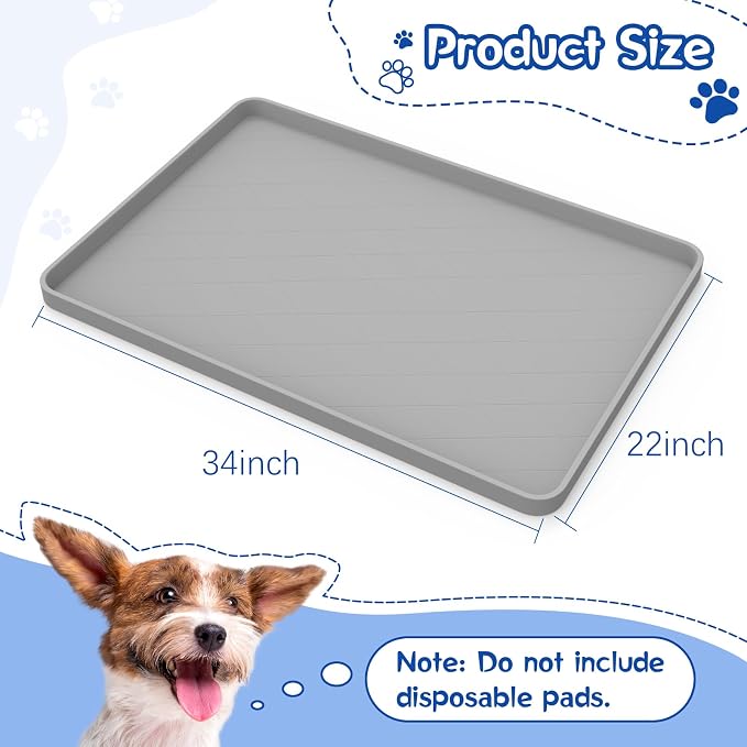 VavoPaw Pee Pad Holder for Dog, 22" × 34" Puppy Pad Holder with Clamps, Raised Edges Leak-Proof Dog Pee Pads Holders, Waterproof Silicone Potty Pads for Dogs, Easy to Clean Indoor, Light Gray