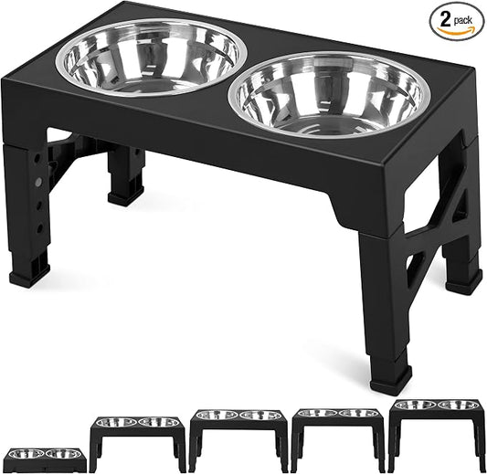 Niubya Elevated Dog Bowls with 2 Stainless Steel Dog Food Bowls, Raised Dog Bowl Adjusts to 5 Heights (3.15", 8.66", 9.84",11.02", 12.2") for Small Medium and Large Dogs