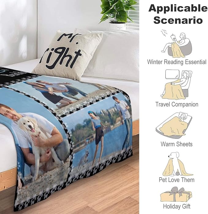 Artsadd Personalized Blanket with Picture in Memory of Dog Cat Custom Photo Blanket Memorial Pet Loss Sympathy Gift