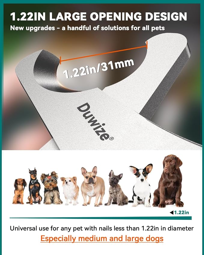 Dog Nail Clippers - All Steel Material, 1.22-Inch Large Opening, Built-in Spring, No Fur Pinch, for Medium to Large Dogs and Cats, Professional Pet Nail Trimmers, with Free Nail File (Matte)