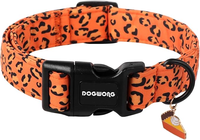DOGWONG Leopard Print Dog Collar- Cute Designer Animal Pattern Dog Collars Adjustable Girl Female Dog Collar for Small Medium Large Dogs M