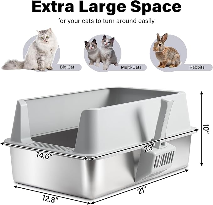 XL Stainless Steel Litter Box with Lid, Extra Large Cat Litter Box | 2Pack Metal Cat Litter Box for Big Cats, High Sided, Easy Cleaning ,Odor-Free Includes Scoop and Mat