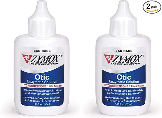 Zymox Otic Enzymatic Solution for Dogs and Cats to Soothe Ear Infections with 1% Hydrocortisone for Itch Relief, 1.25oz (Pack of 2)