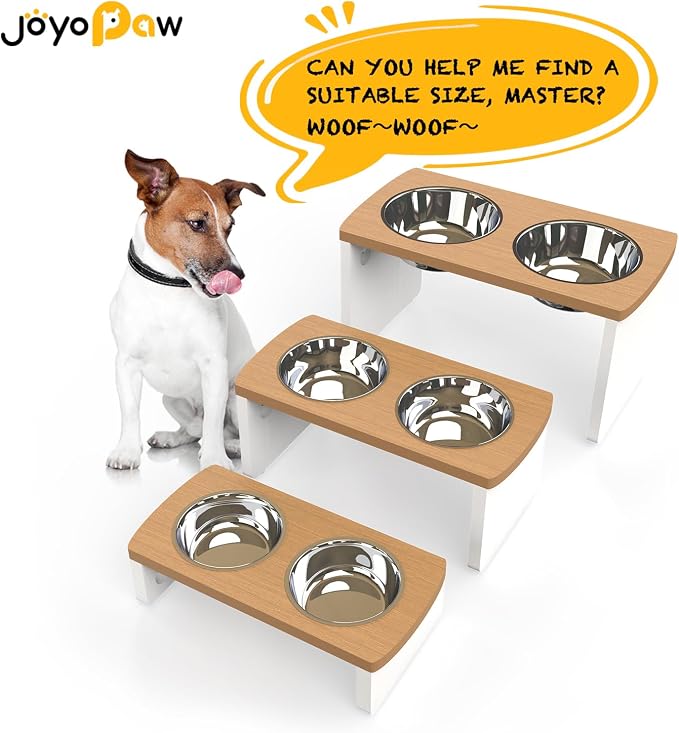 Elevated Dog Bowls, Waterproof Raised Dog Bowl for Medium & Large Dogs, HIPS Poly Lumber Stand with 2 Stainless Steel Bowls, Indoor & Outdoor Use (10'' Tall–48 oz Bowl, Teak-White)