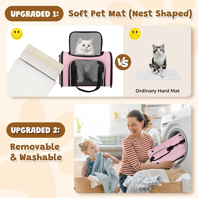 Soft Sided Pet Carrier - TSA Approved Collapsible Waterproof Travel Carrier for Small/Medium Cats Dogs Puppies (Up to 25lbs) - Pink