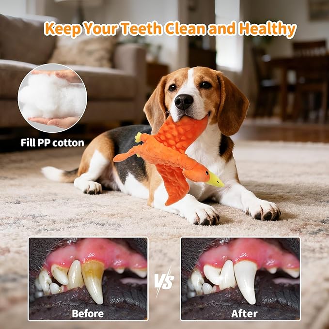 Plush Squeaky Dog Toys, Soft Stuffed Animals Dog Toy with Squeaker, Interactive Crinkle Dog Toys, Puppy Teething Chew Toy for Small, Medium & Large Breeds