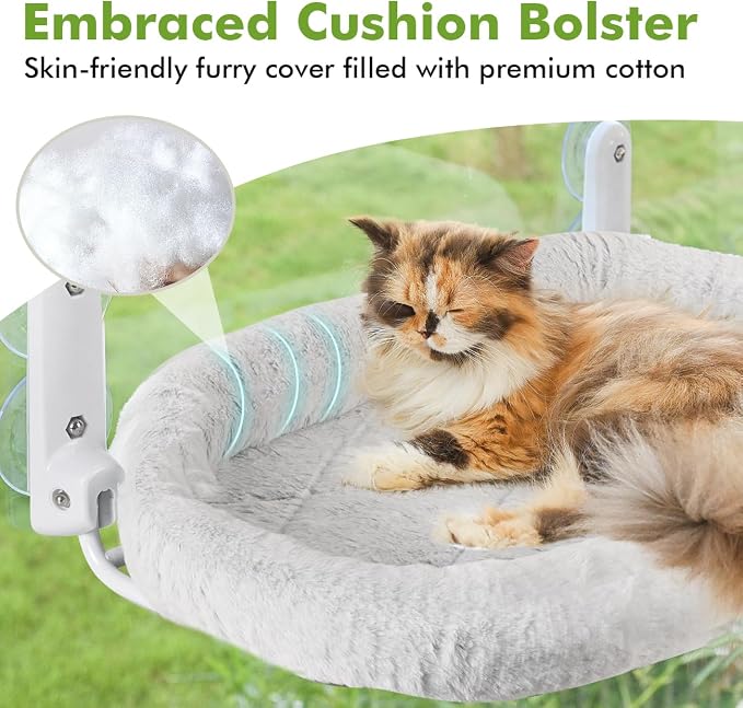 Zoratoo 2PC Cat Window Perch, Foldable & Cordless Cat Hammock with Bolster | 2-in-1 Reversible Cover, Removable for Machine Wash, Stable Window Resting Seat with Large Suction Cups for Indoor Cats