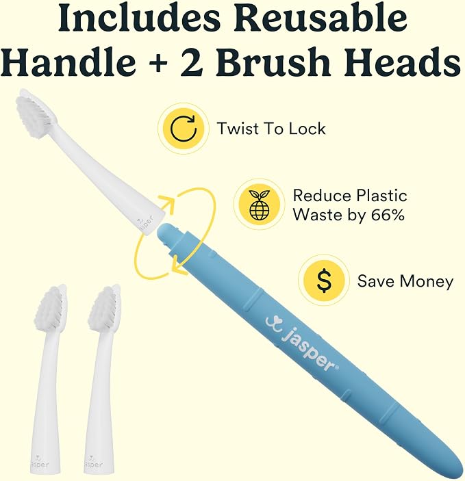 Jasper Microbrush Vet Approved Cat Toothbrush, Soft-Bristled Toothbrush Kit for Felines & Small Dogs, Non-Slip Handle, Tooth Brush Heads, Use with Cat Toothpaste, 4-Pack Blue