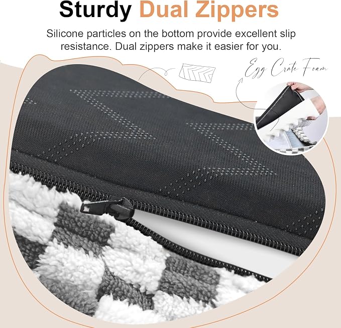 NANUYA Orthopedic Dog Bed for Large Dogs, 38 x 25 Inch, Dark Grey Grid | Egg crate foam for joint support, 3-sided bolster pet sofa, waterproof lining, washable cover, and non-skid base