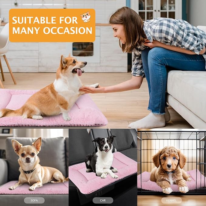 Reversible Dog Bed Mat with Plush and Corn Velvet,Soft Warm Pet Cushion, Dual Purpose Washable Sleeping Mattress Bed for Small Medium Large Dog and Cat XB004 (42"x28", Pink)