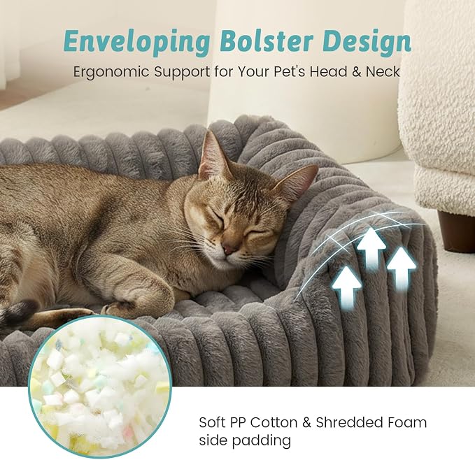 COZY KISS Orthopedic Pet Bed for Small Cats - Washable Rectangle Pet Bed with Anti-Slip Bottom, Soft Calming Cat & Puppy Bed for Indoor Pets (20"x18"x6", Grey)