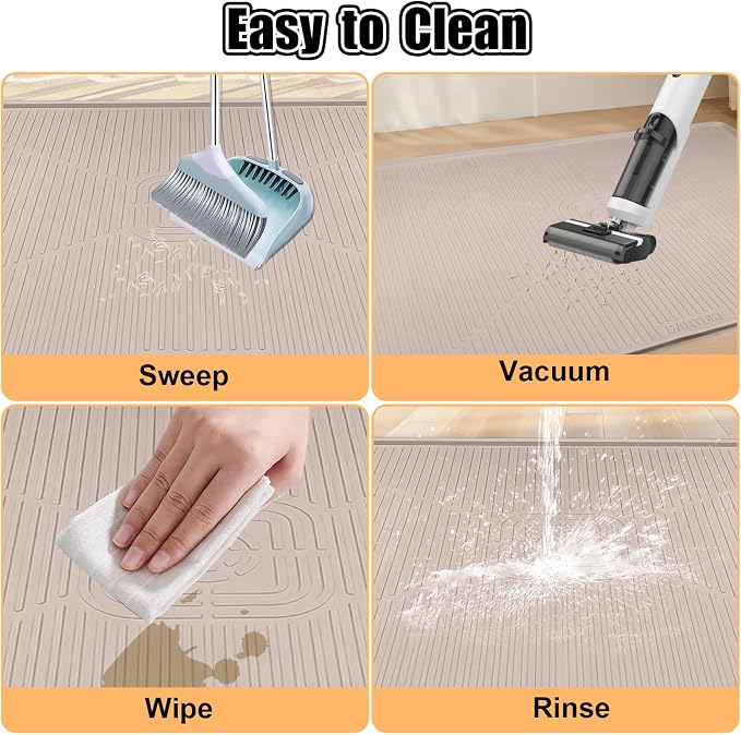Silicone Cat Litter Mat 45" x 30" Cat Mat for Litter Box, Khaki | Extra Large Cat Litter Trapping Mat for Floor, Waterproof, Non-Slip Kitty Litter Box Mat with Raised Edge, Easy to Clean